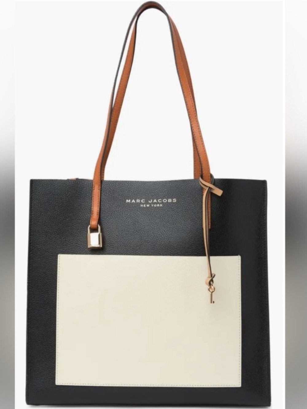 Marc Jacobs Black Cream and Tan Colorblock “Grind” Tote